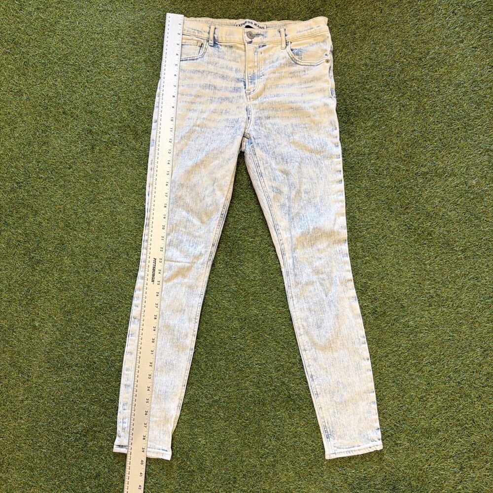 Express Womens Straight Leg High Rise Acid Wash Blue White Jeans 8 - Picture 2 of 11
